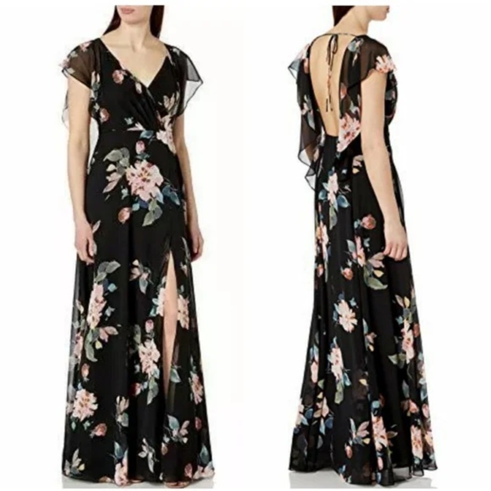 Jenny Yoo Alanna Ohana floral open-back chiffon gown